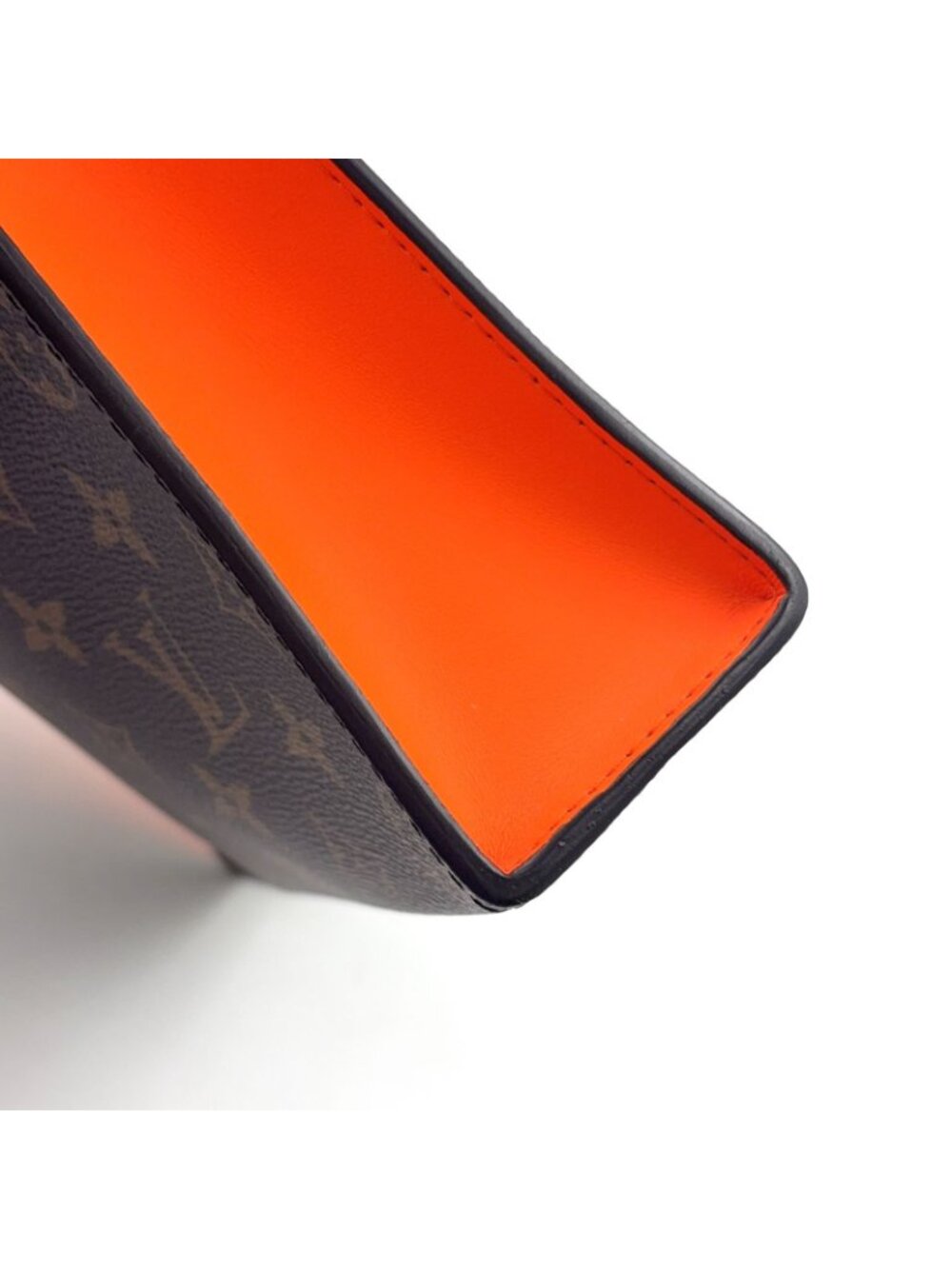 Louis Vuitton Pochette Voyage MM Monogram Macassar Leather Orange Brown Clutch - Picture 12 of 15